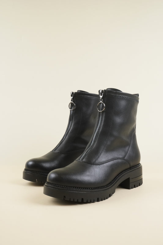 Zipped Platform Ankle Boots - Black