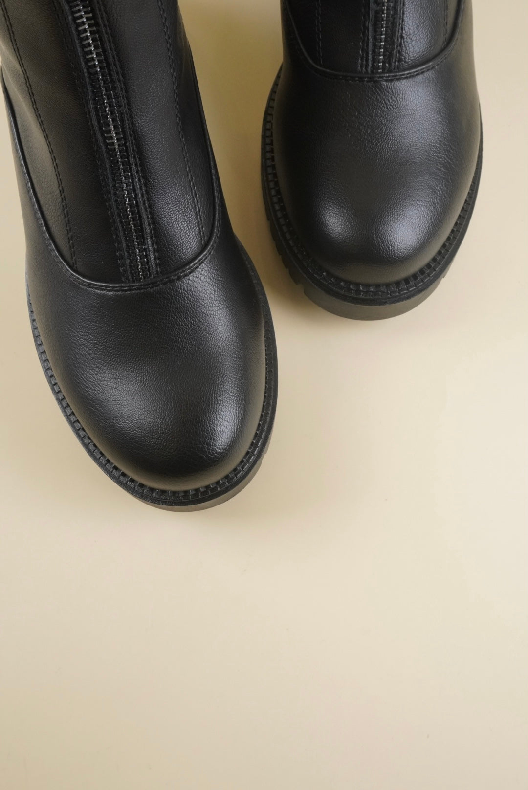 Zipped Platform Ankle Boots - Black