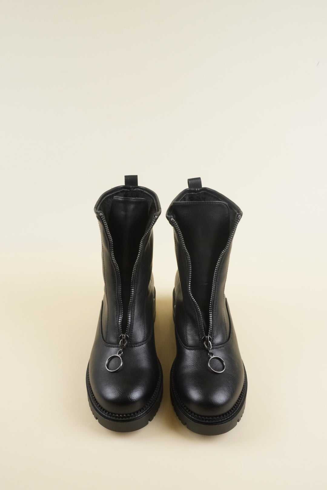 Zipped Platform Ankle Boots - Black