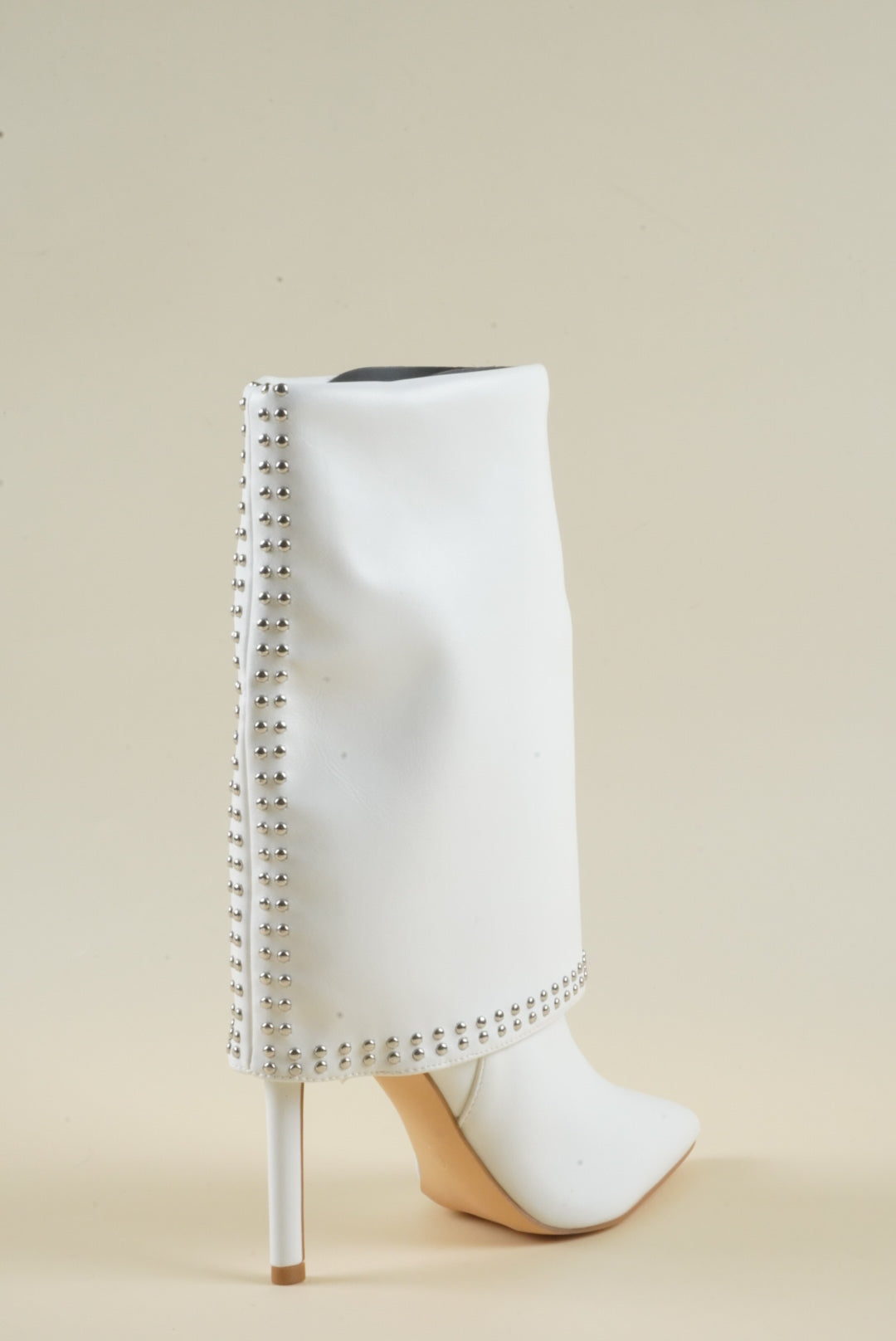Studded Fold-Over Mid-Calf Boots - White