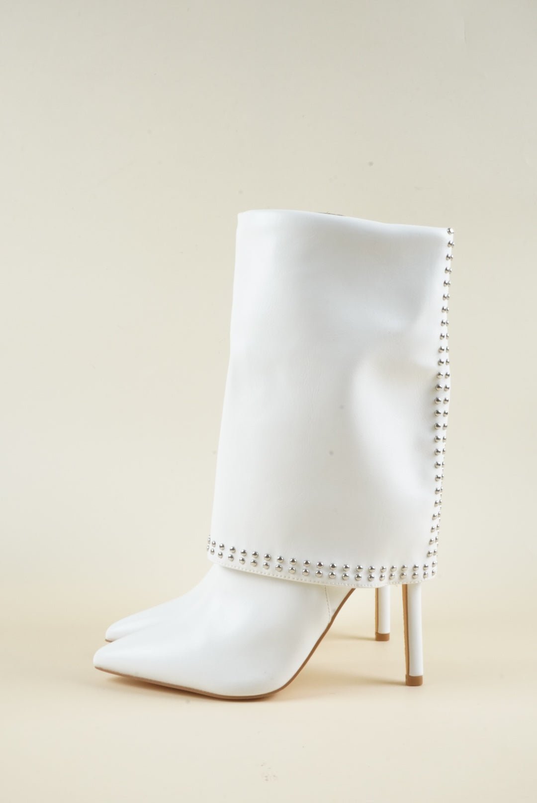 Studded Fold-Over Mid-Calf Boots - White