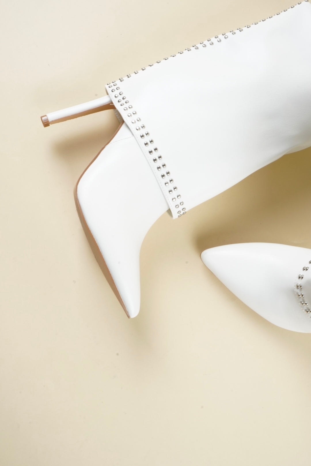 Studded Fold-Over Mid-Calf Boots - White