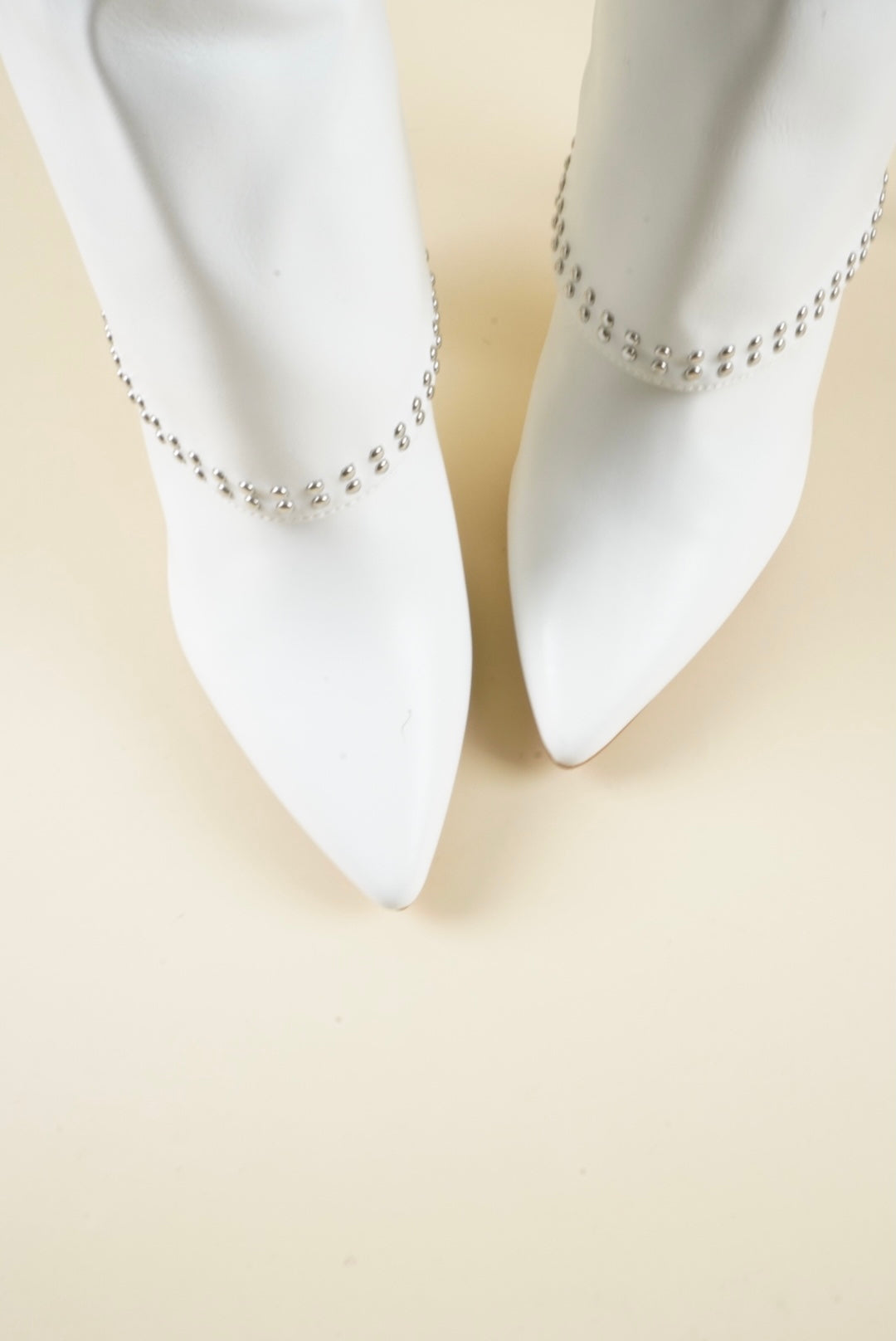 Studded Fold-Over Mid-Calf Boots - White