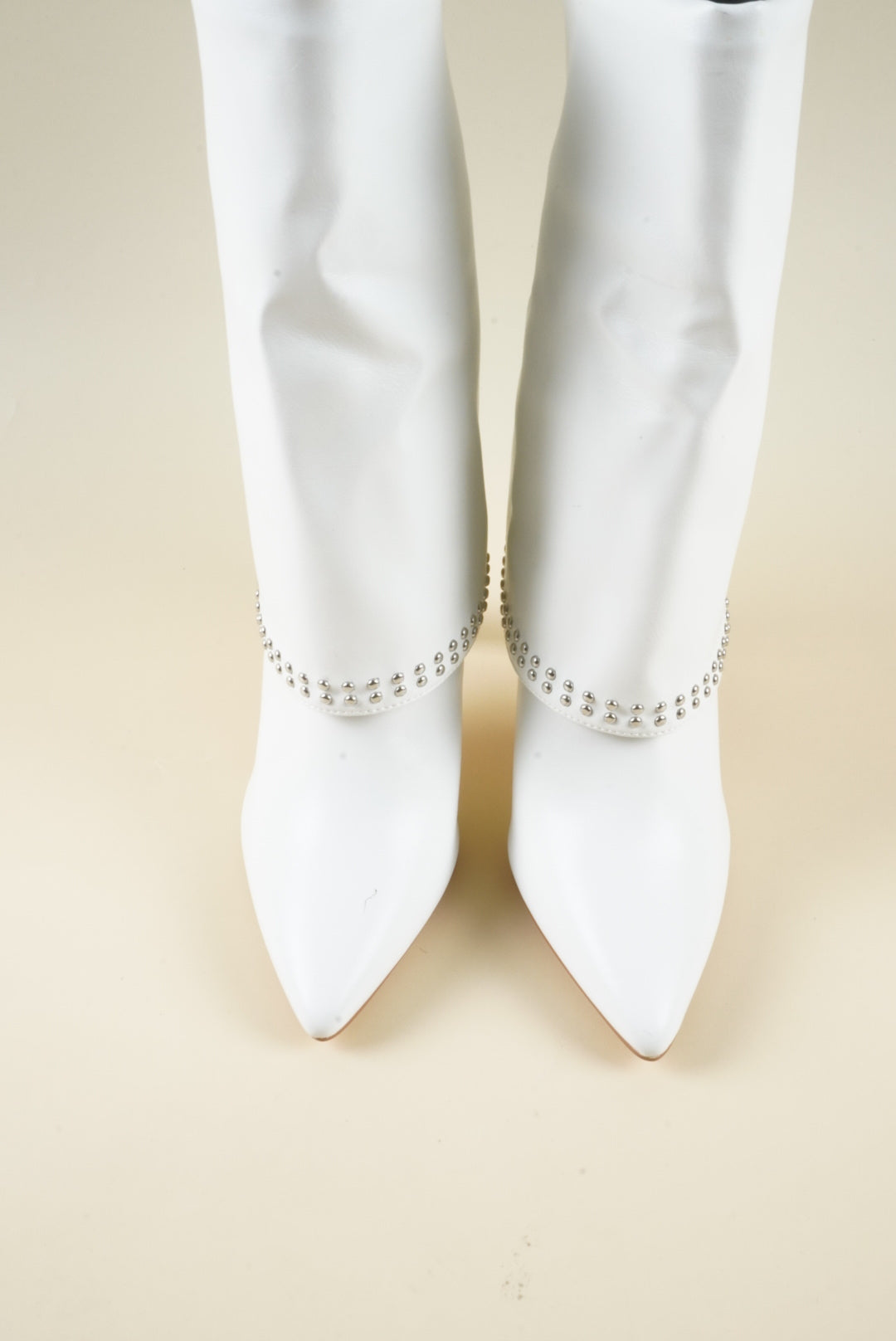 Studded Fold-Over Mid-Calf Boots - White
