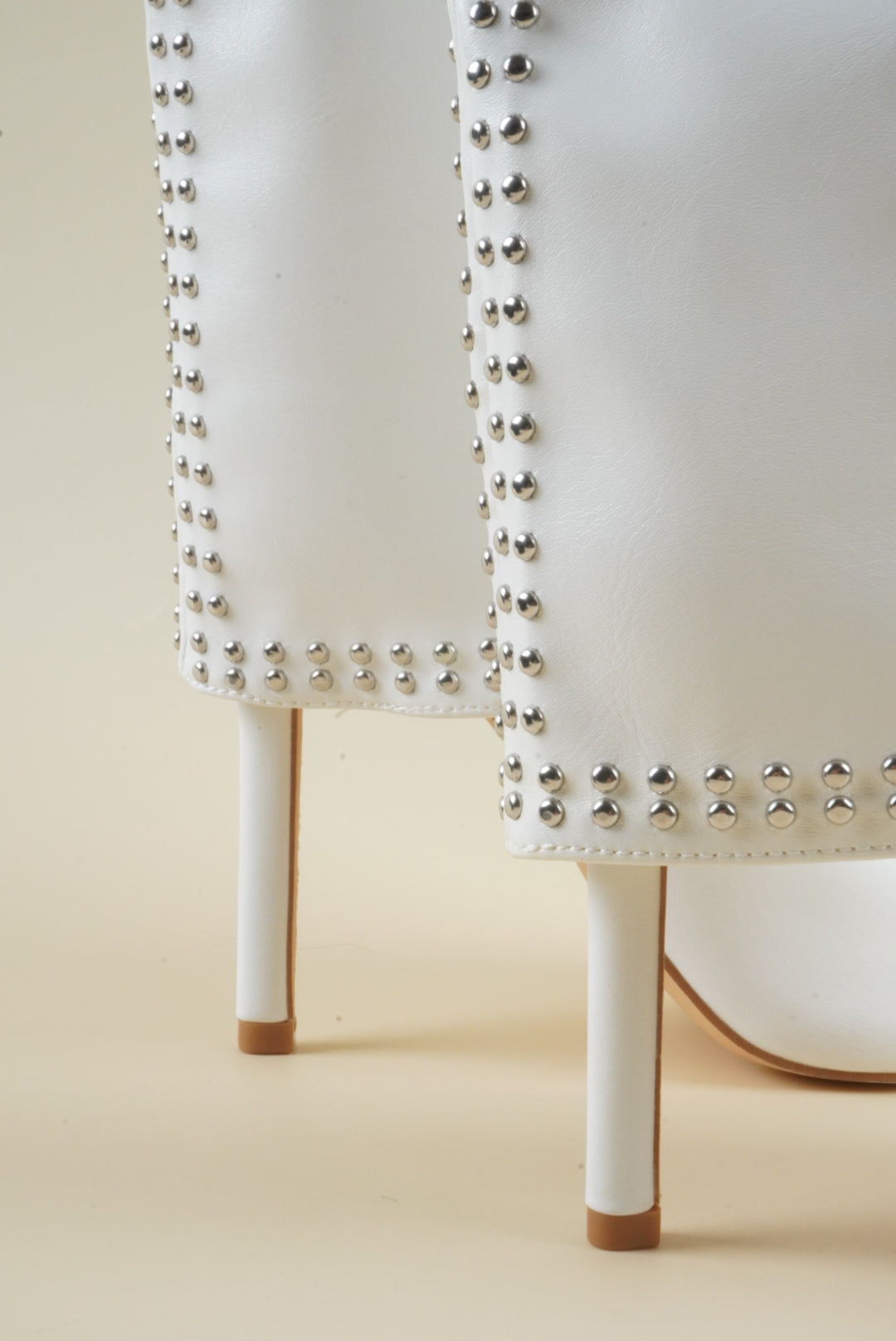 Studded Fold-Over Mid-Calf Boots - White