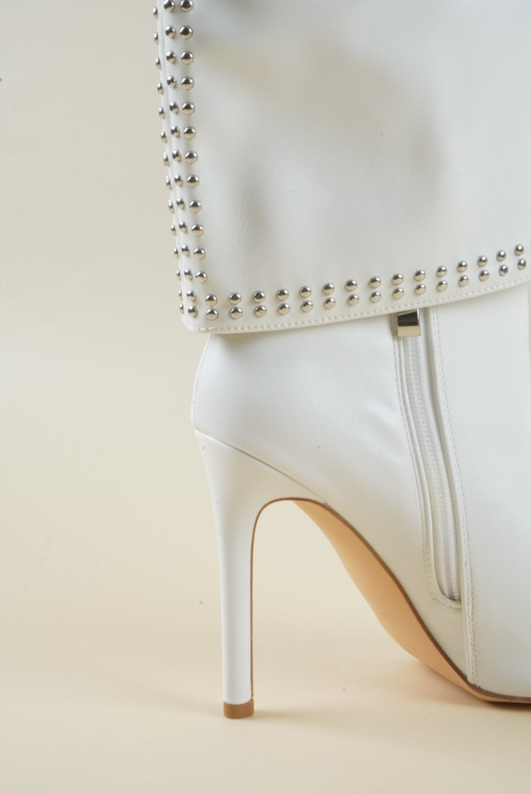 Studded Fold-Over Mid-Calf Boots - White