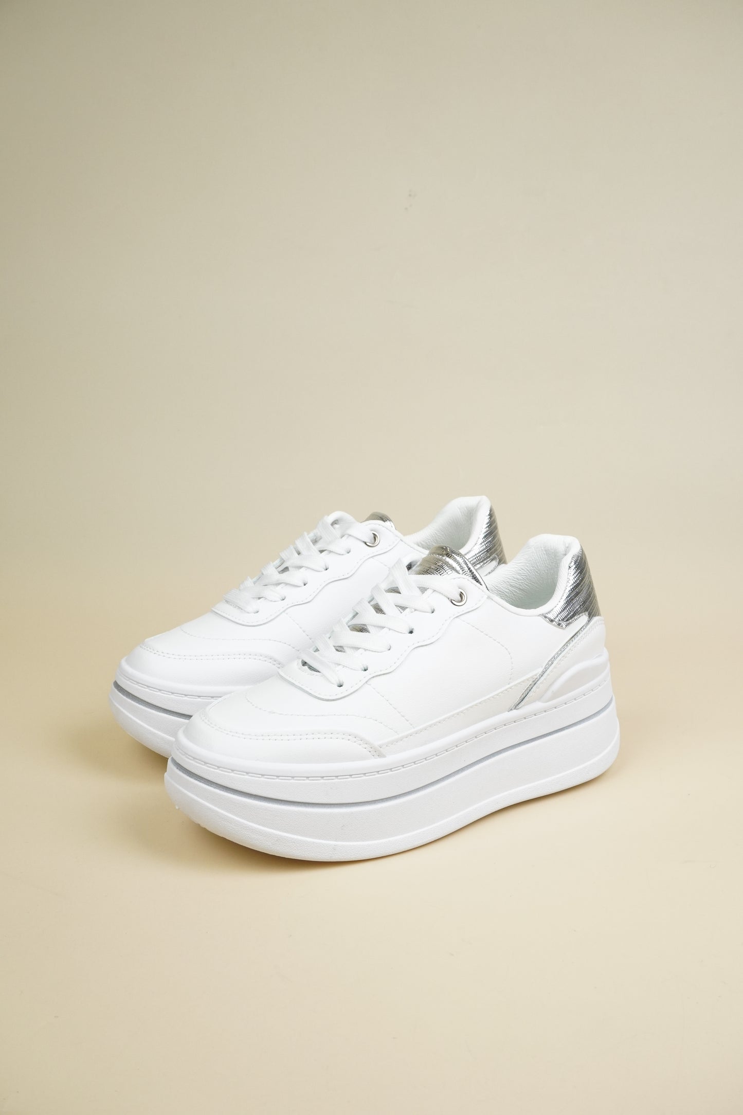 Platform Sneakers - White/Silver
