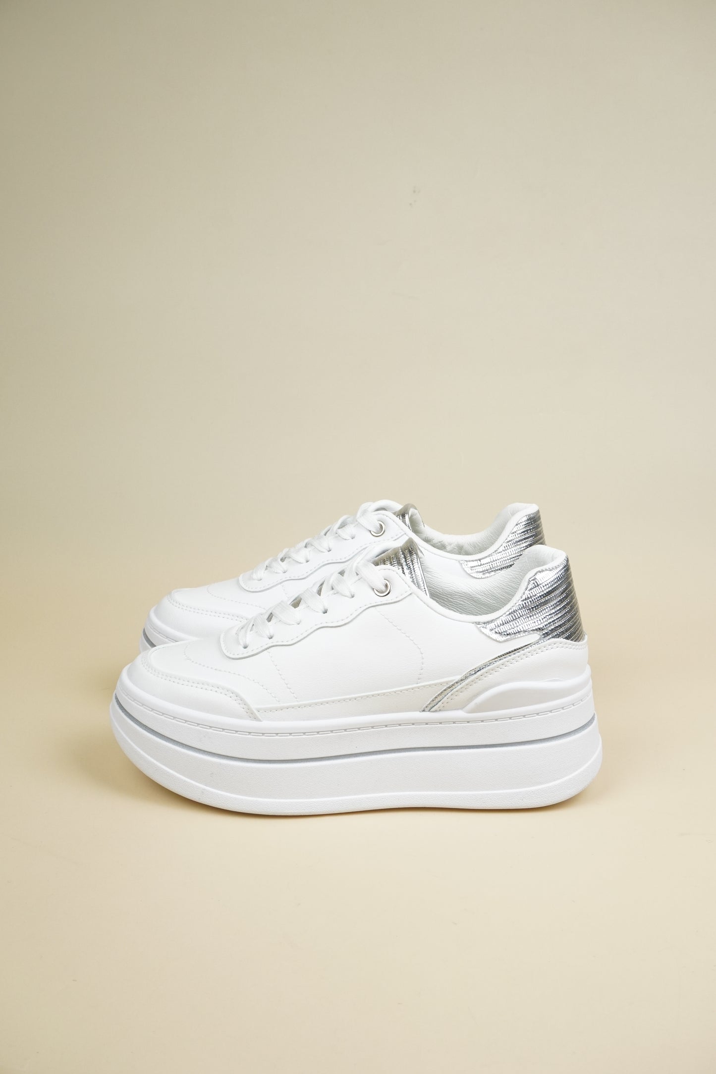 Platform Sneakers - White/Silver