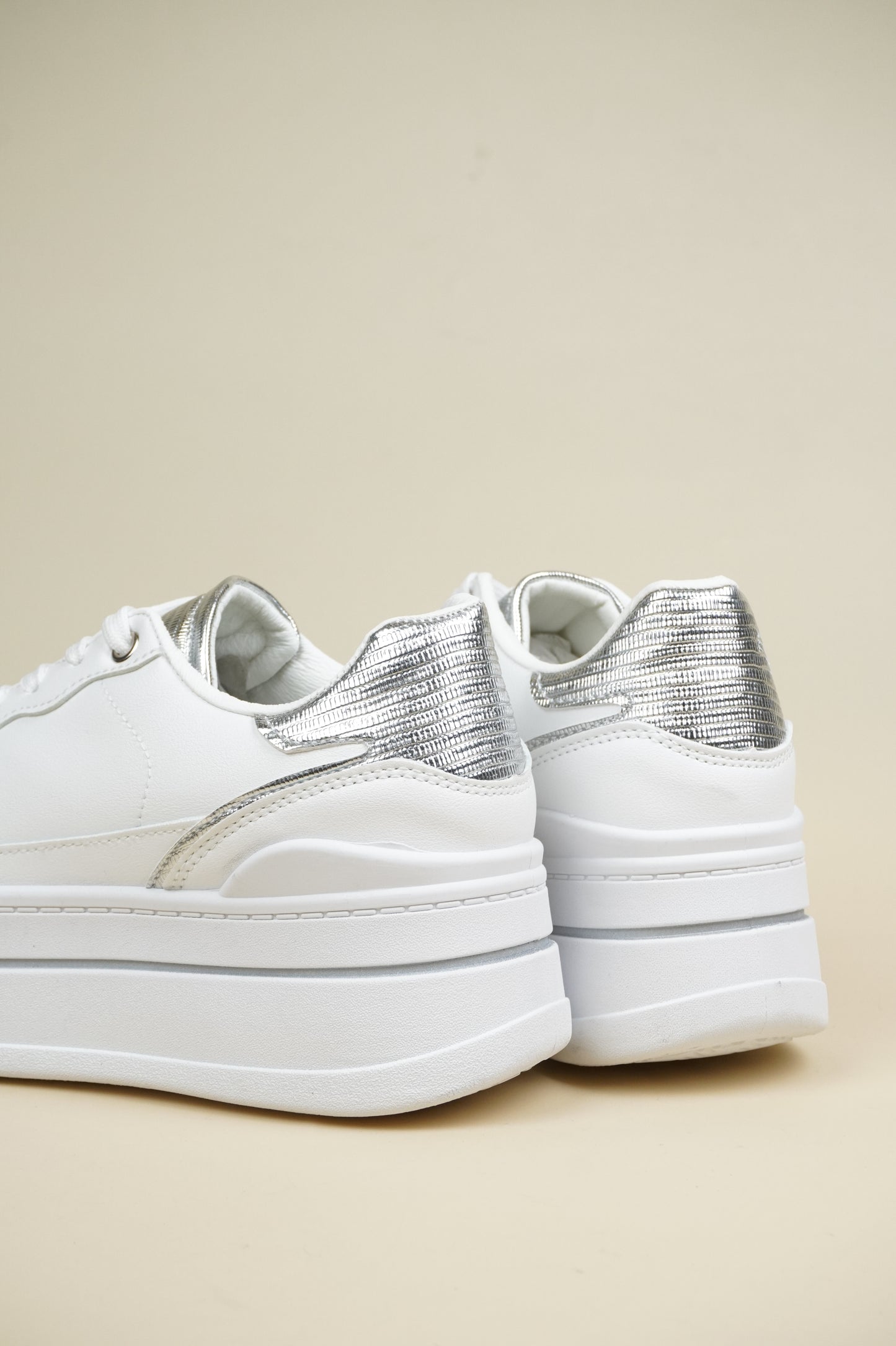 Platform Sneakers - White/Silver