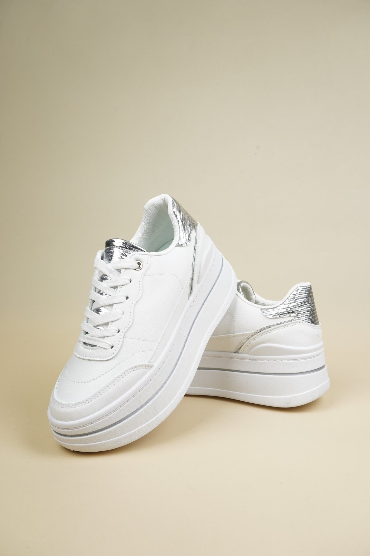 Platform Sneakers - White/Silver