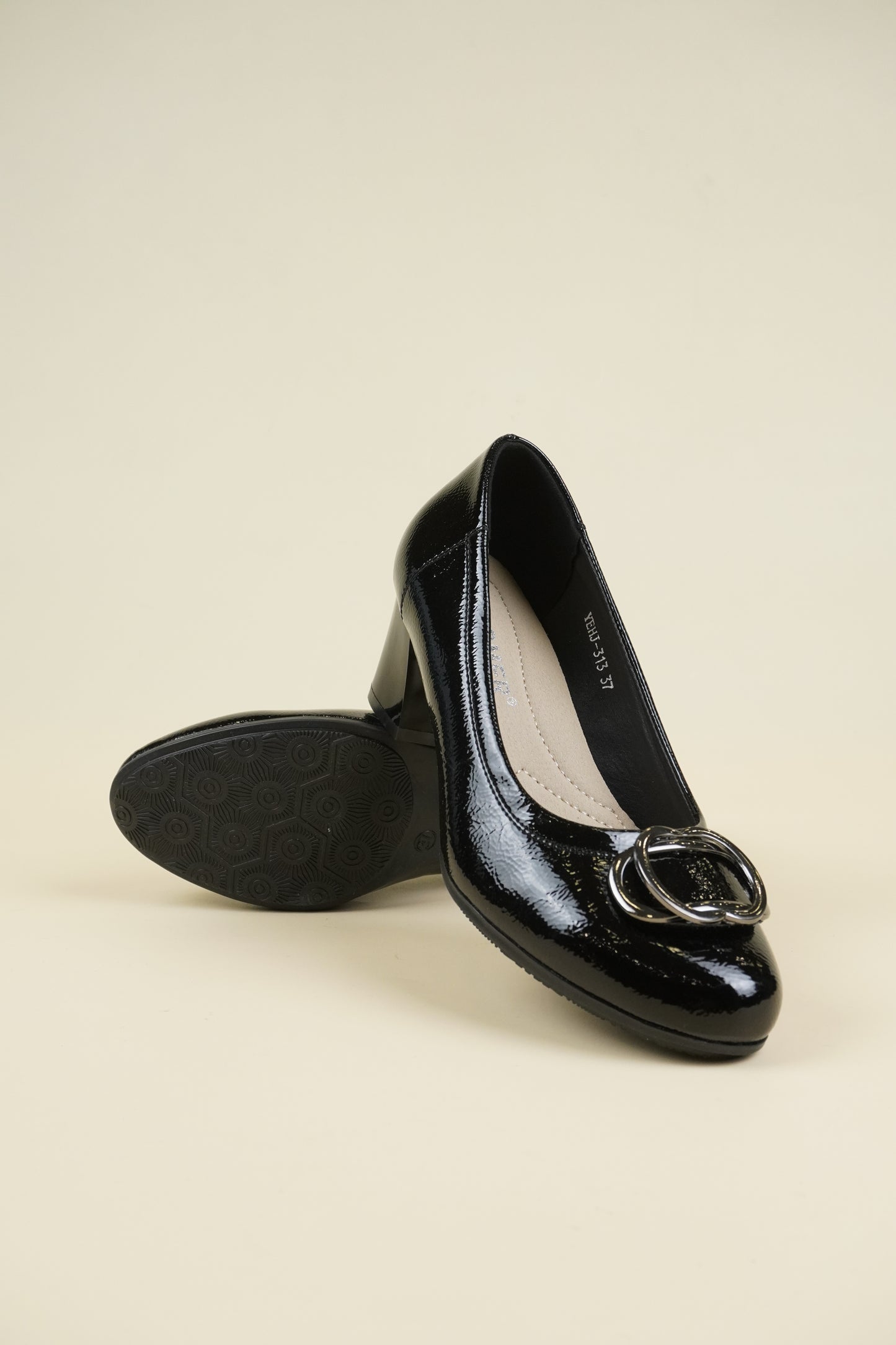 Patent Leather Pumps Low Heel - Black