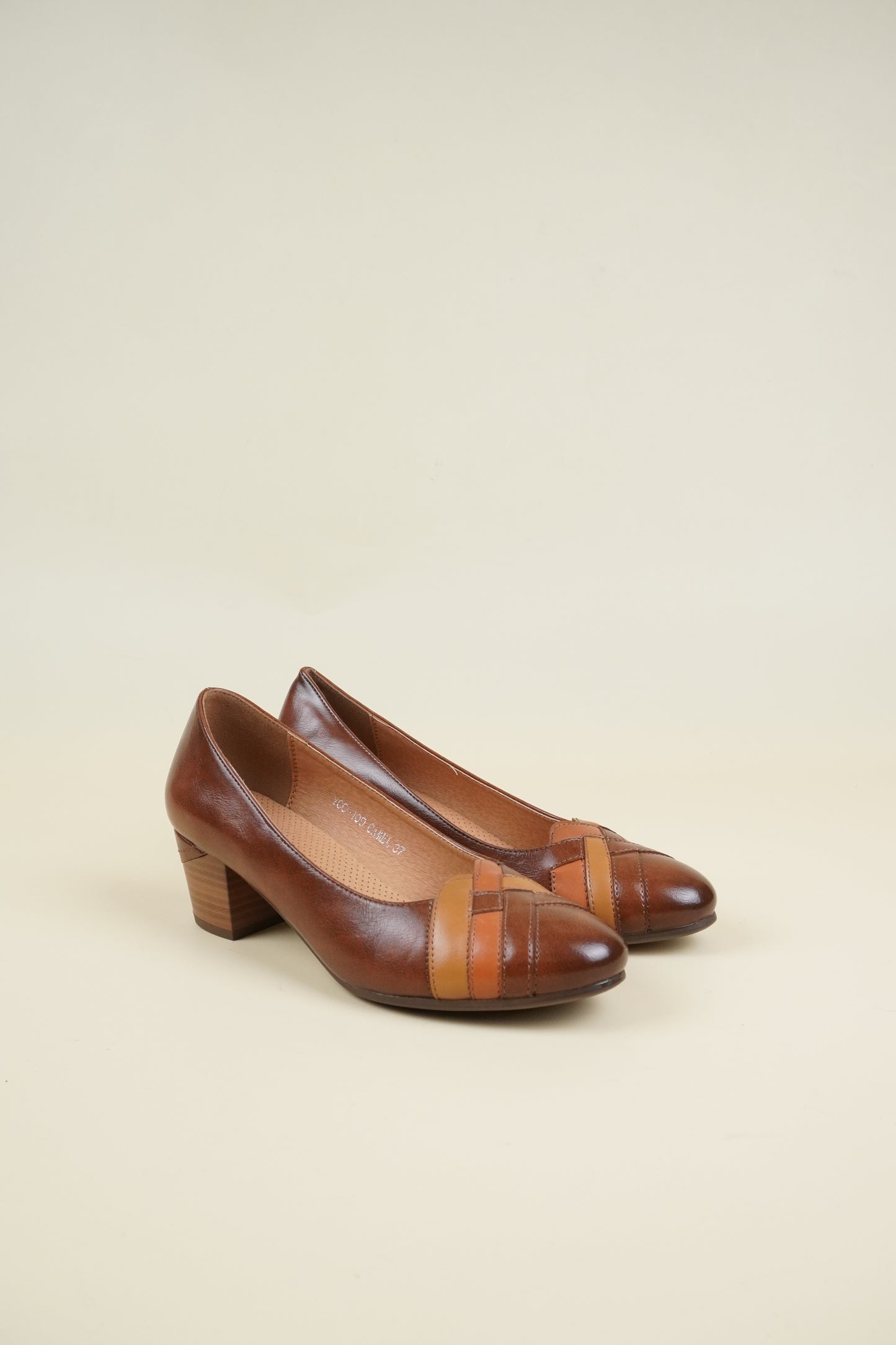 Block Heeled Court Shoes - Camel