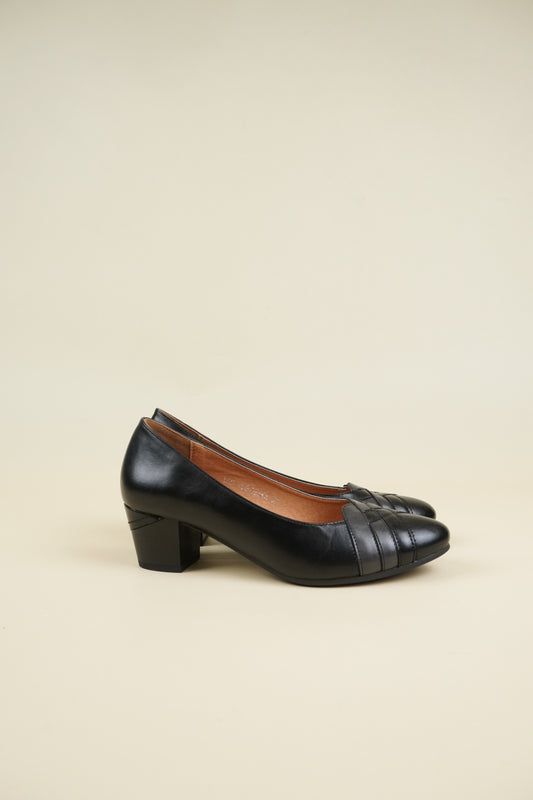 Block Heeled Court Shoes - Black