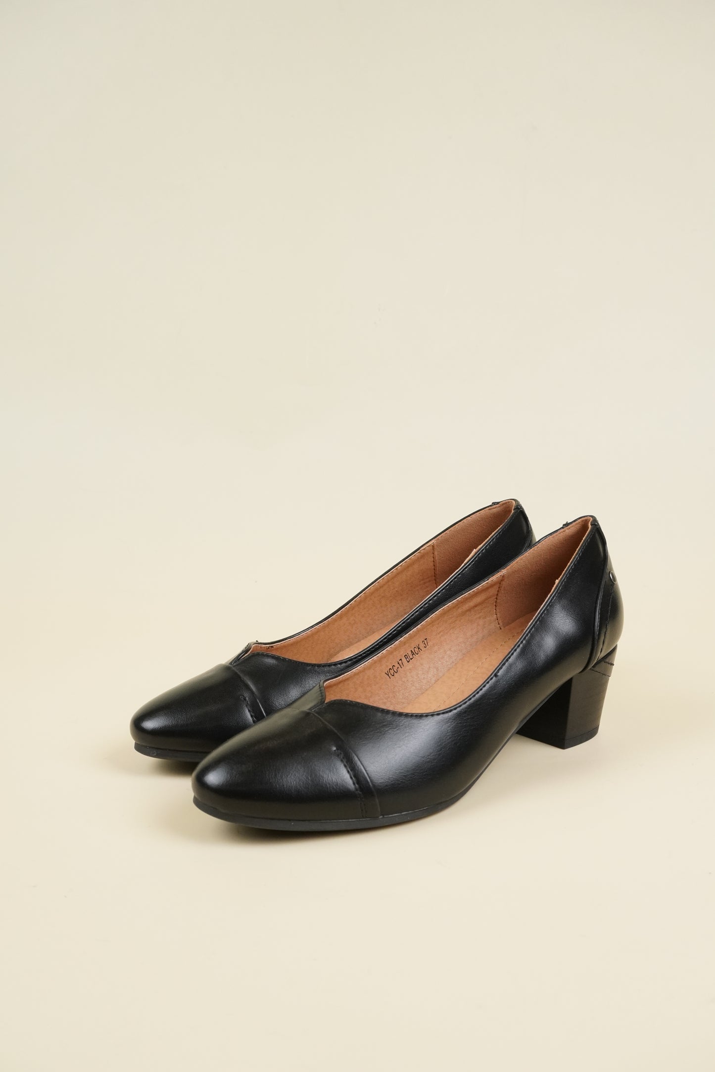 Ladies' Leather Pumps Low Heel - Black