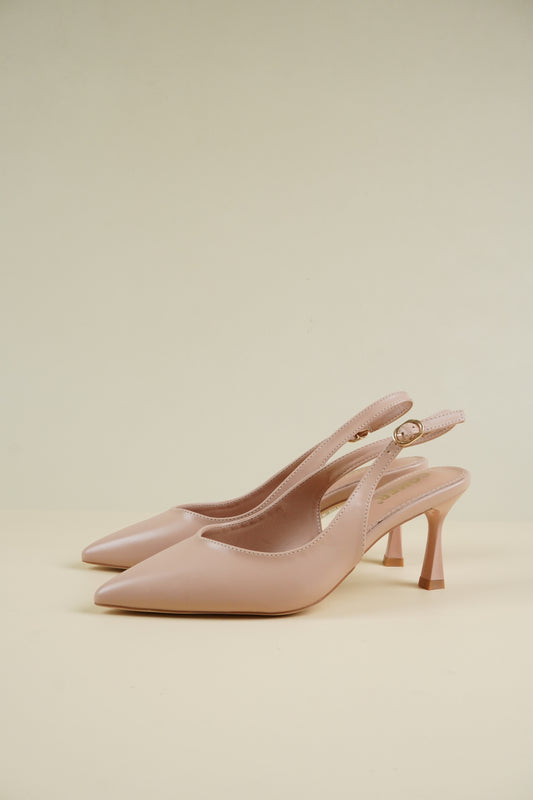 Classic Leather Slingback Heels - Nude
