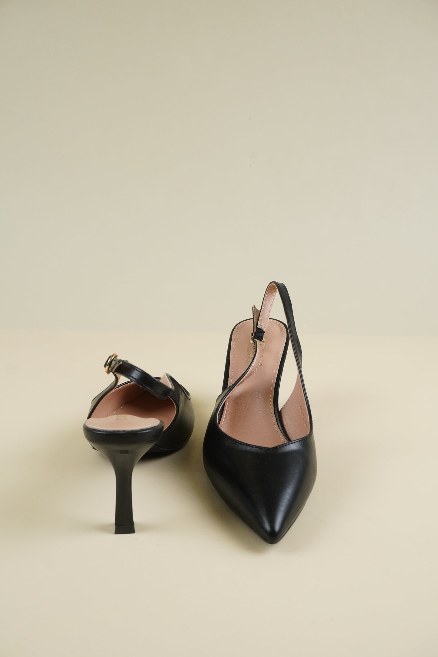 Classic Leather Slingback Heels - Black