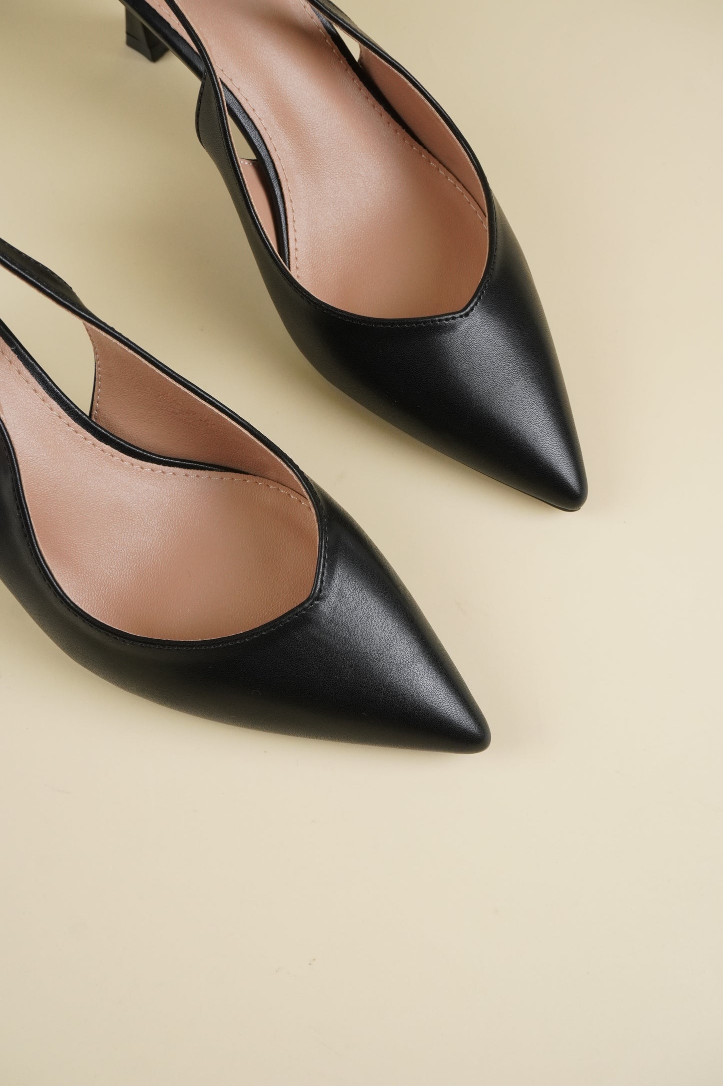 Classic Leather Slingback Heels - Black