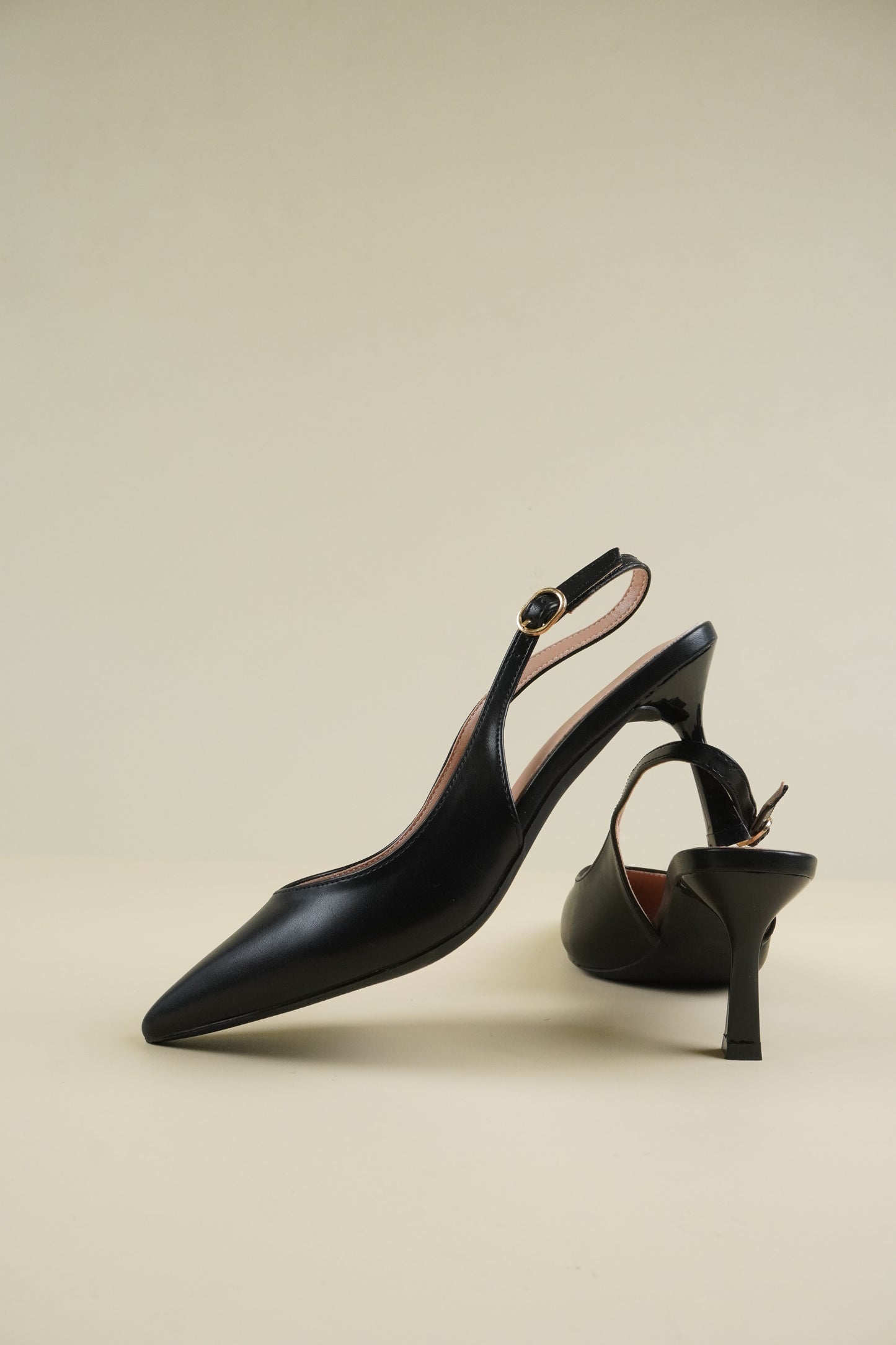 Classic Leather Slingback Heels - Black