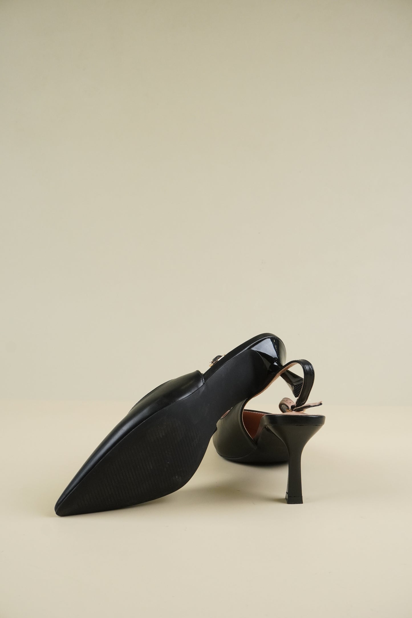 Classic Leather Slingback Heels - Black