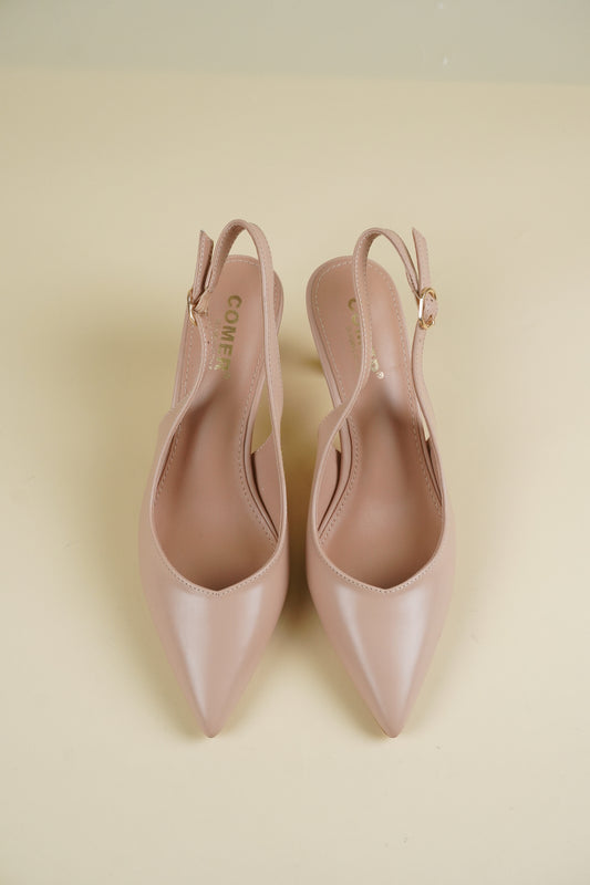 Classic Leather Slingback Heels - Nude