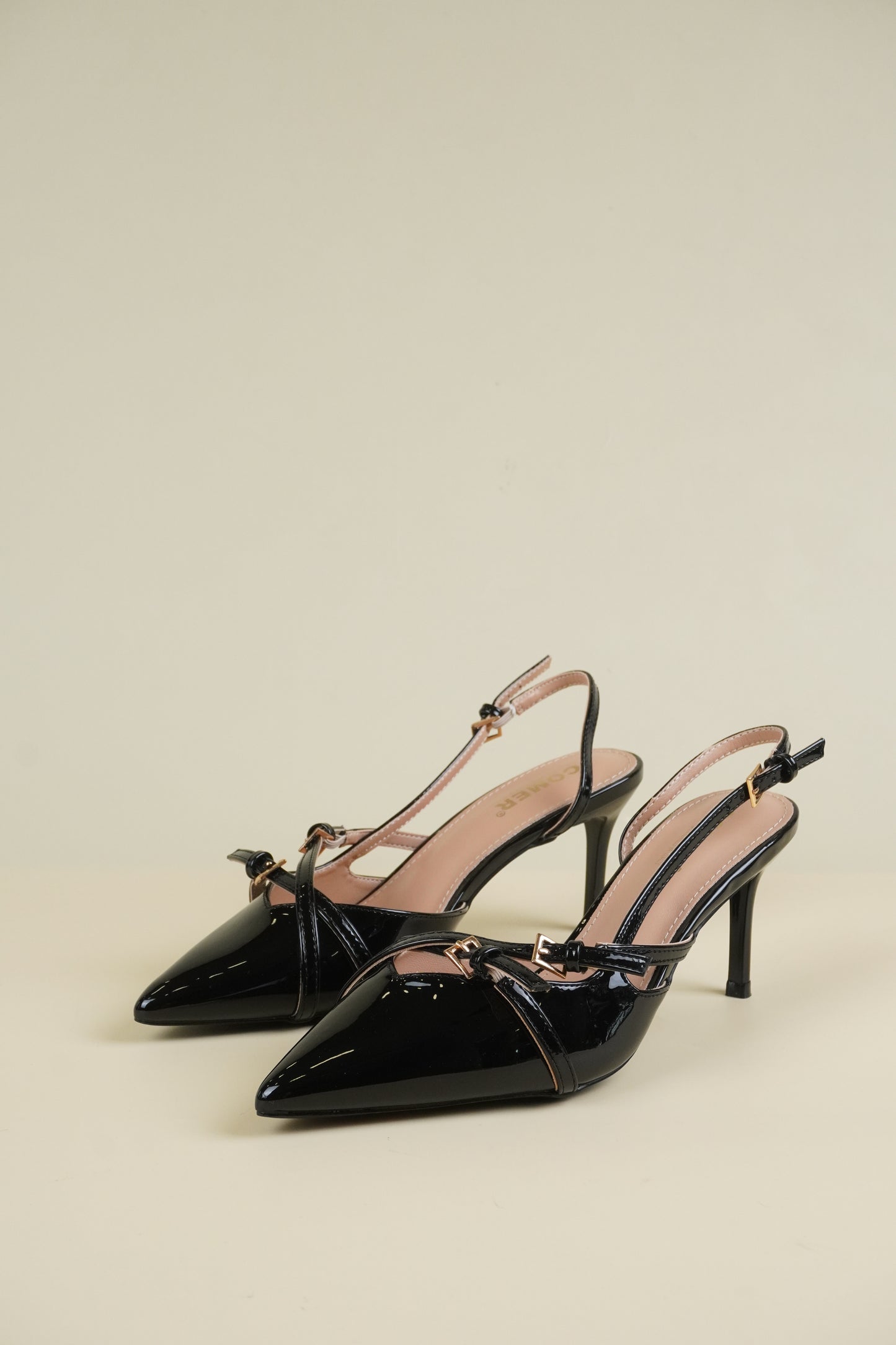 Buckle-Strap Slingback Heels - Black