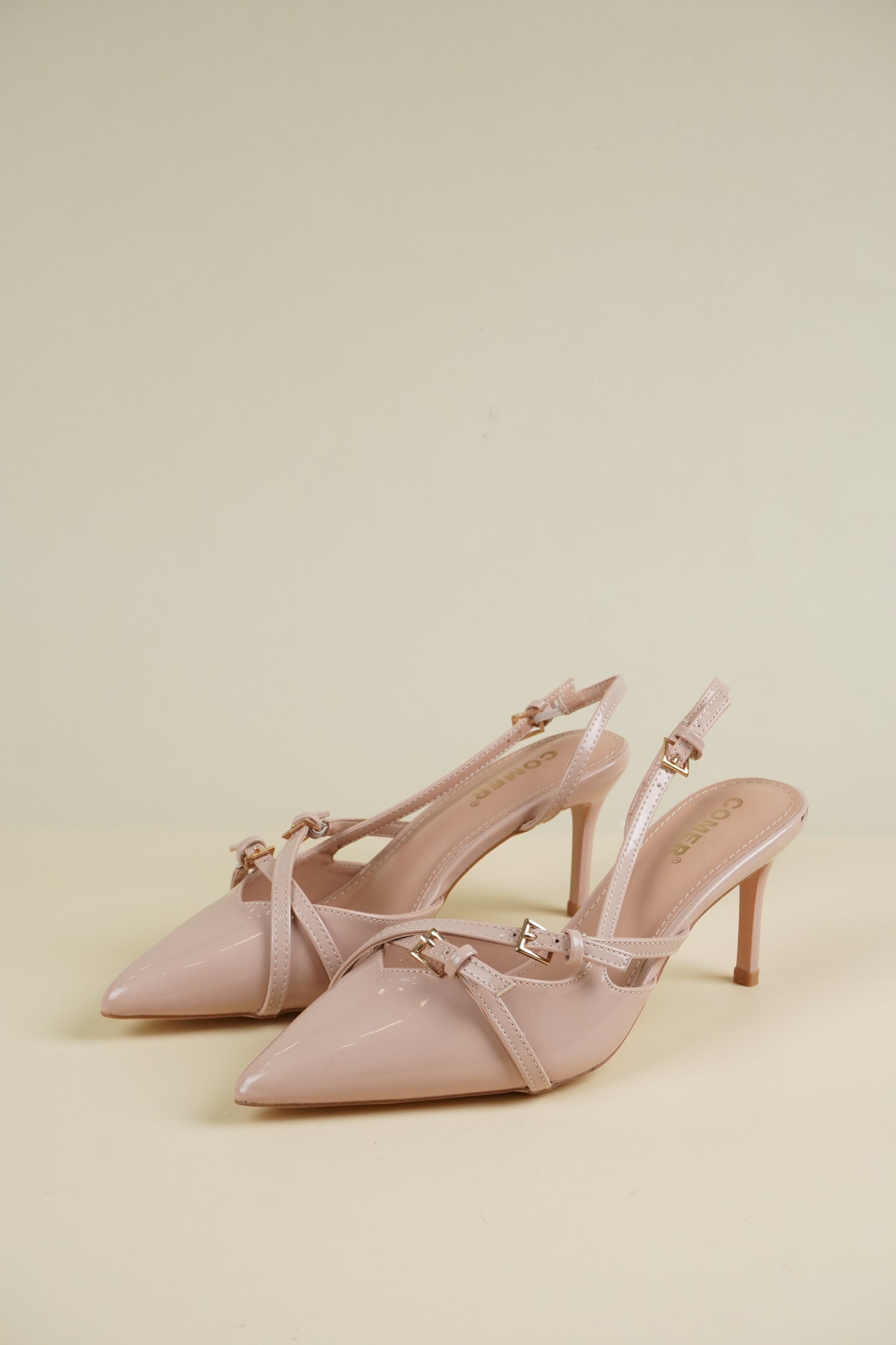 Buckle-Strap Slingback Heels - Nude