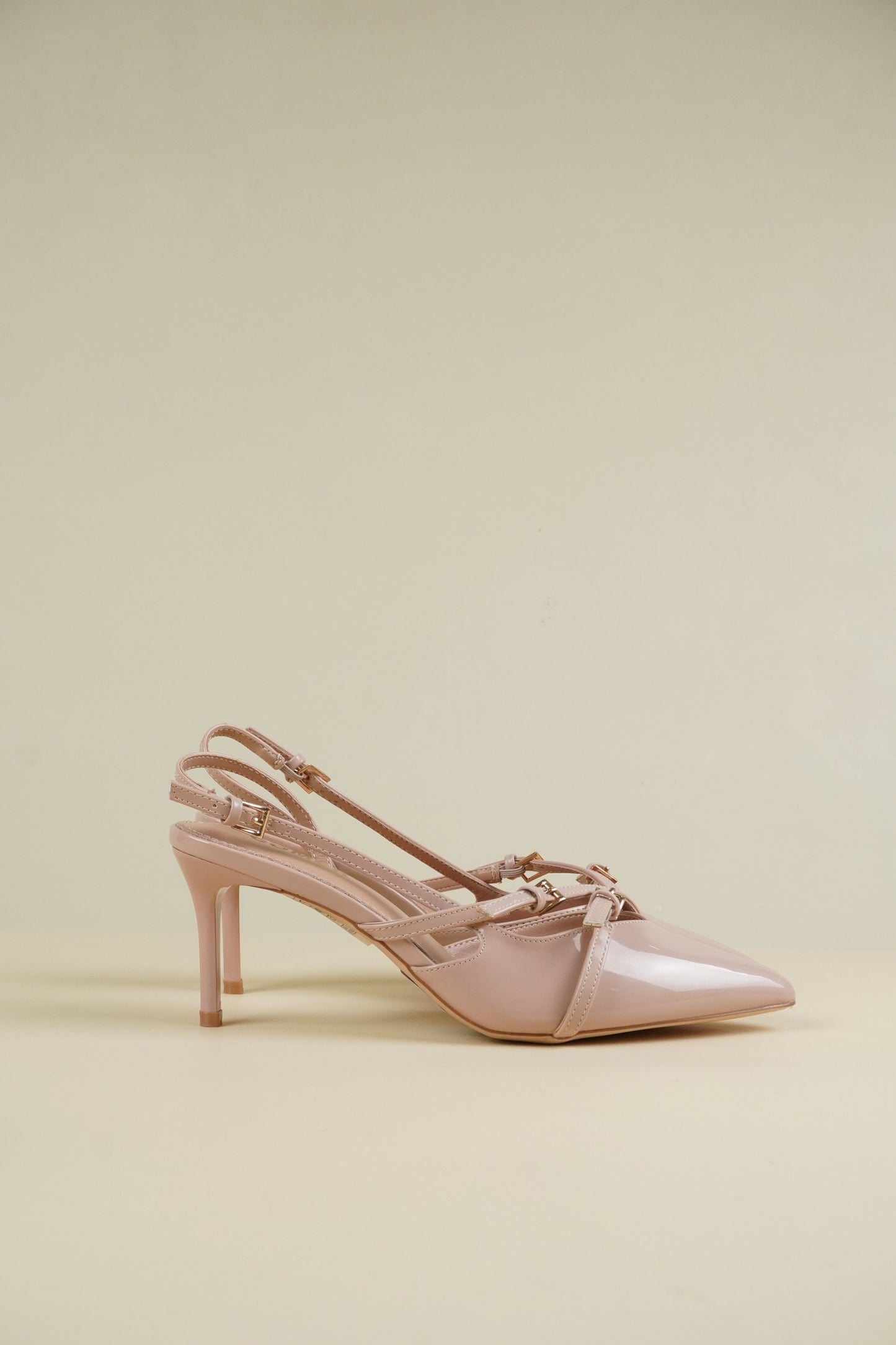 Buckle-Strap Slingback Heels - Nude