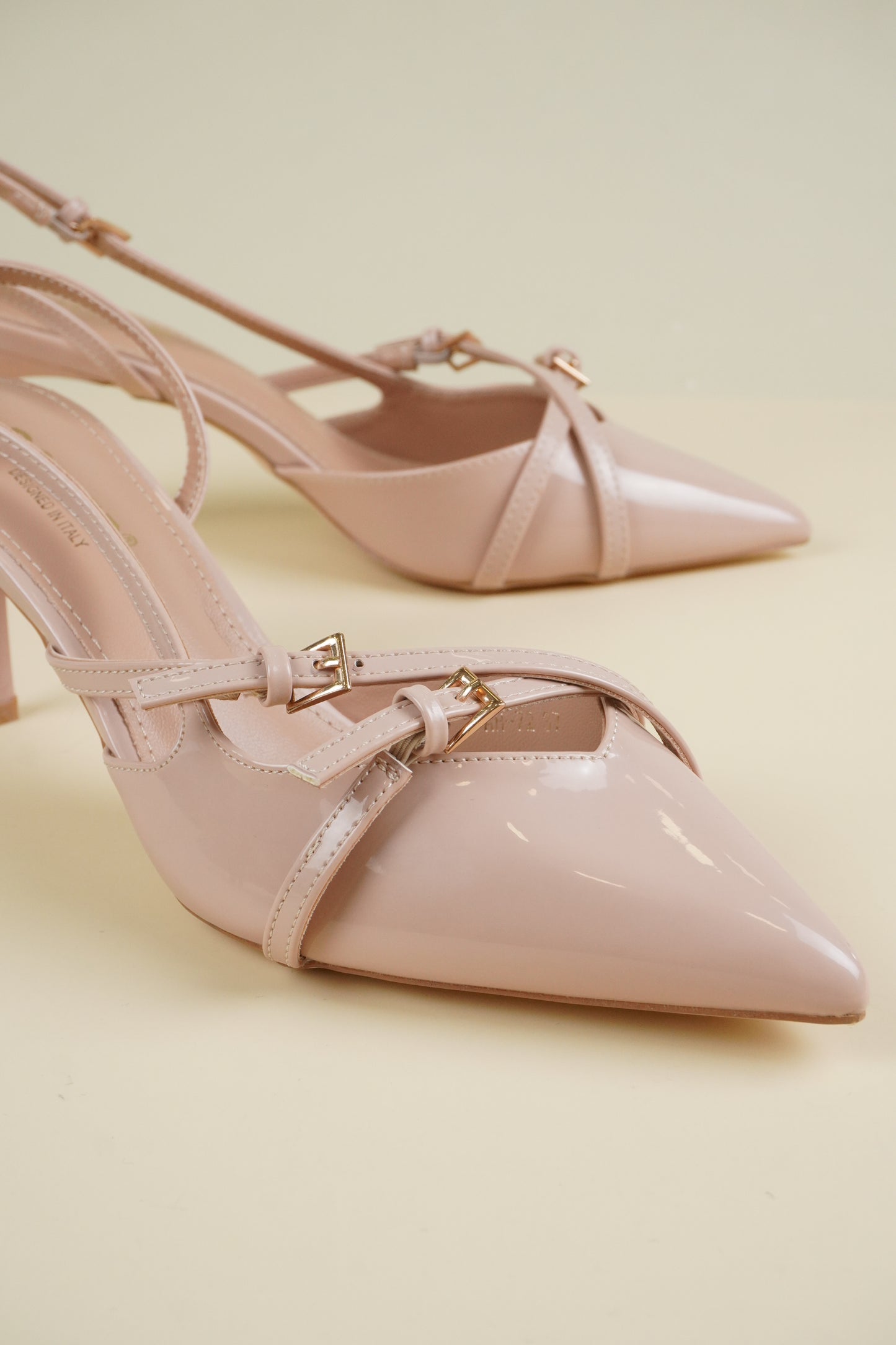 Buckle-Strap Slingback Heels - Nude