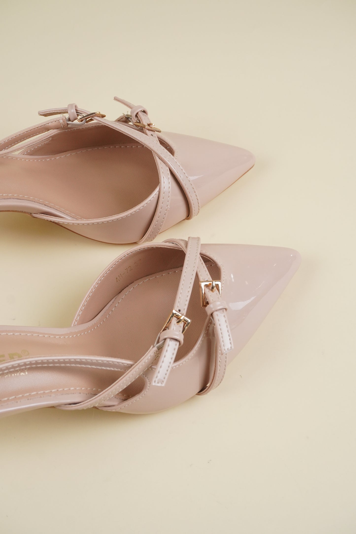 Buckle-Strap Slingback Heels - Nude