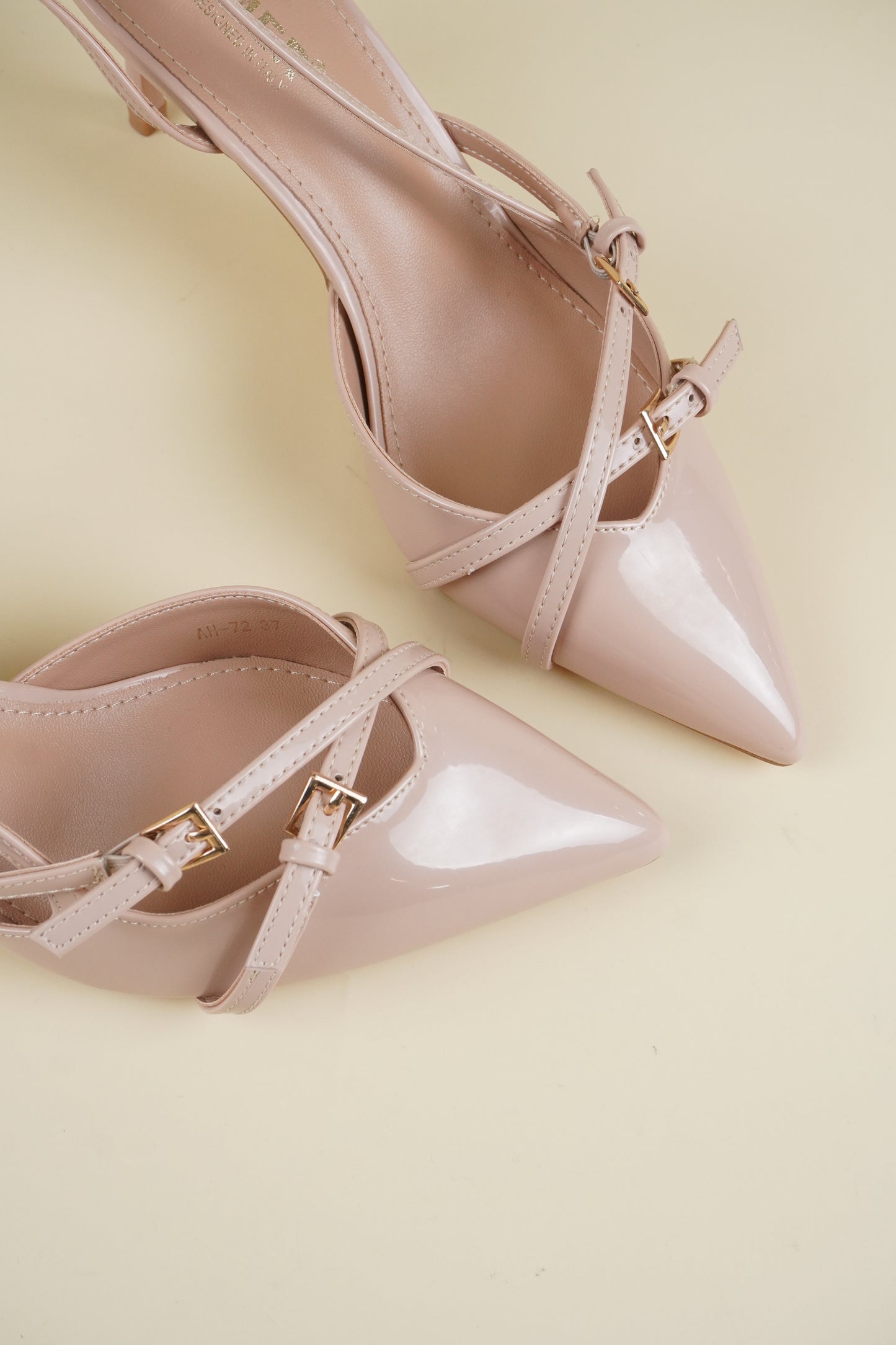 Buckle-Strap Slingback Heels - Nude