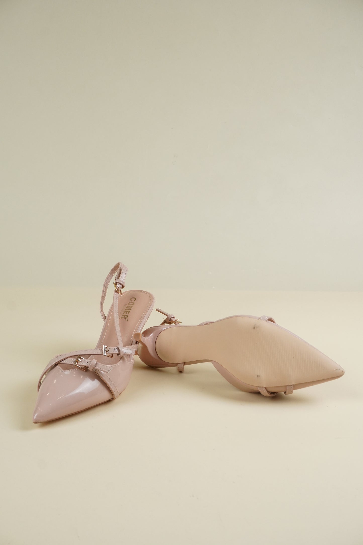 Buckle-Strap Slingback Heels - Nude