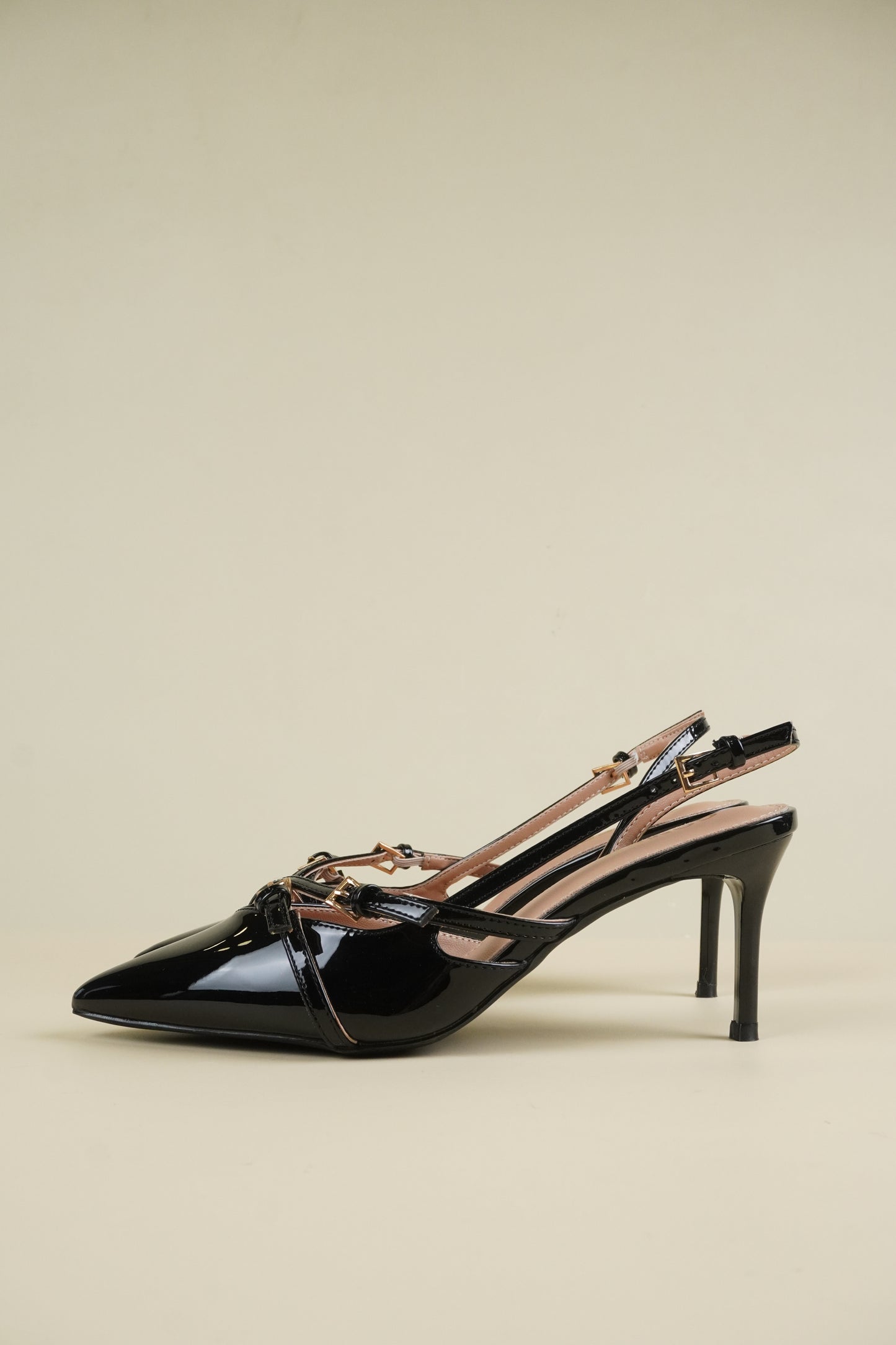 Buckle-Strap Slingback Heels - Black