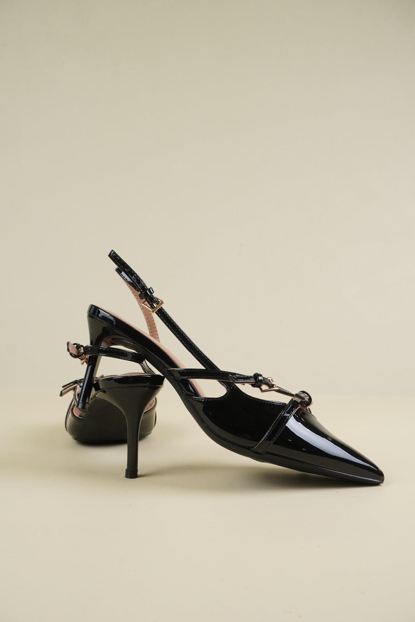 Buckle-Strap Slingback Heels - Black