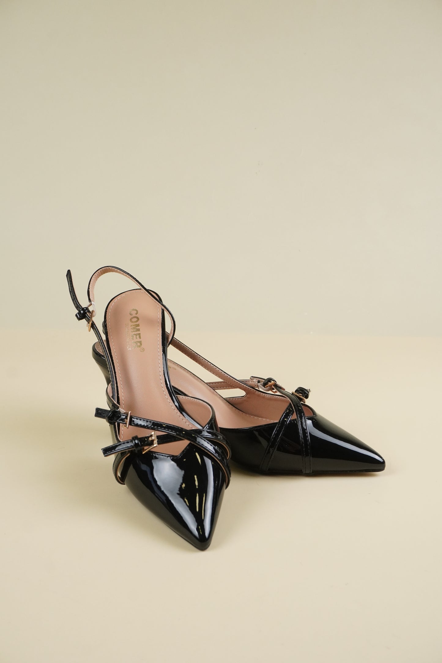 Buckle-Strap Slingback Heels - Black