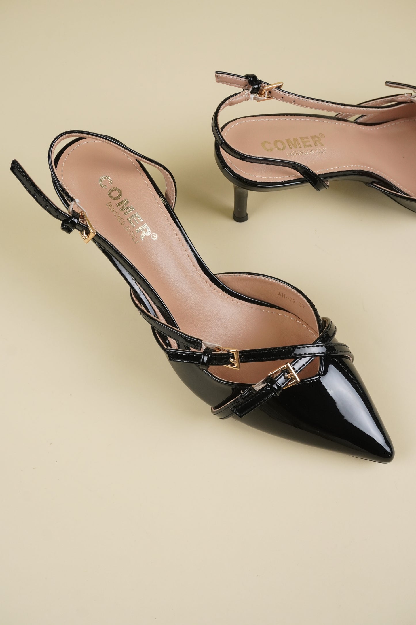 Buckle-Strap Slingback Heels - Black