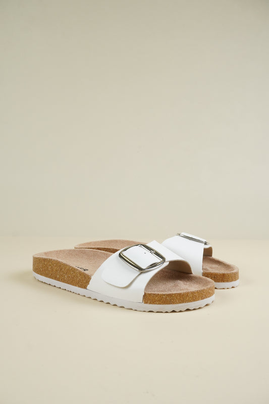 Single-Buckle Slippers - White