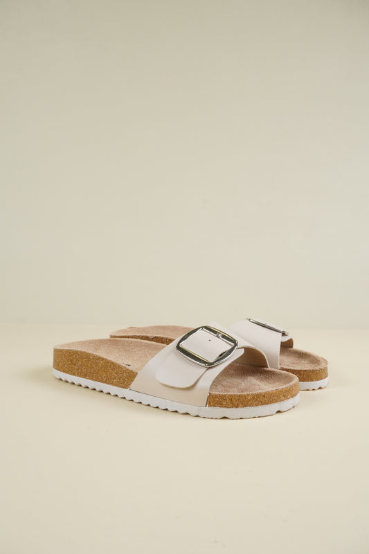 Single-Buckle Slippers - Beige