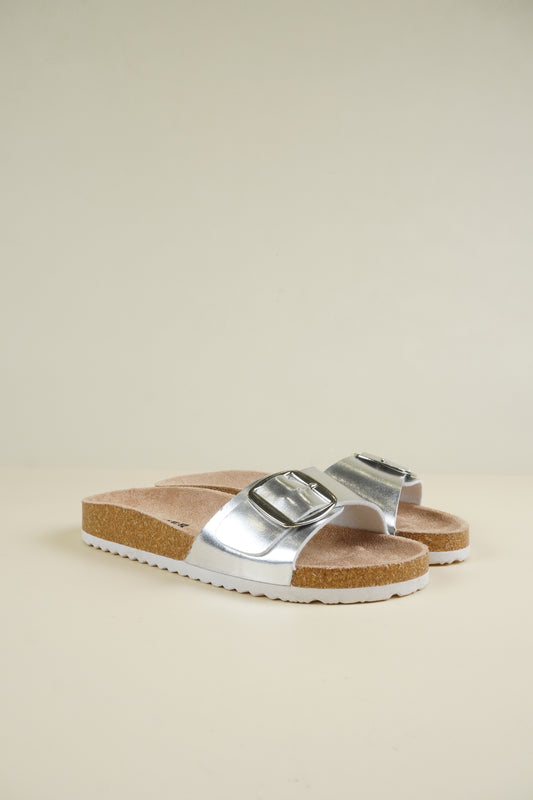 Single-Buckle Slippers - Silver