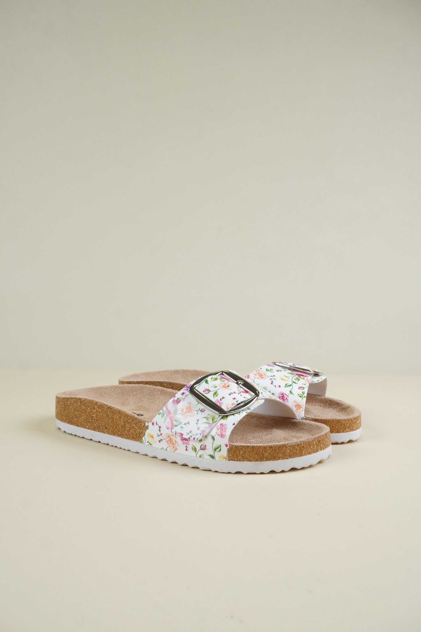 Single-Buckle Slippers - Green Flower