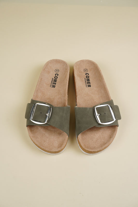 Single-Buckle Slippers - Green