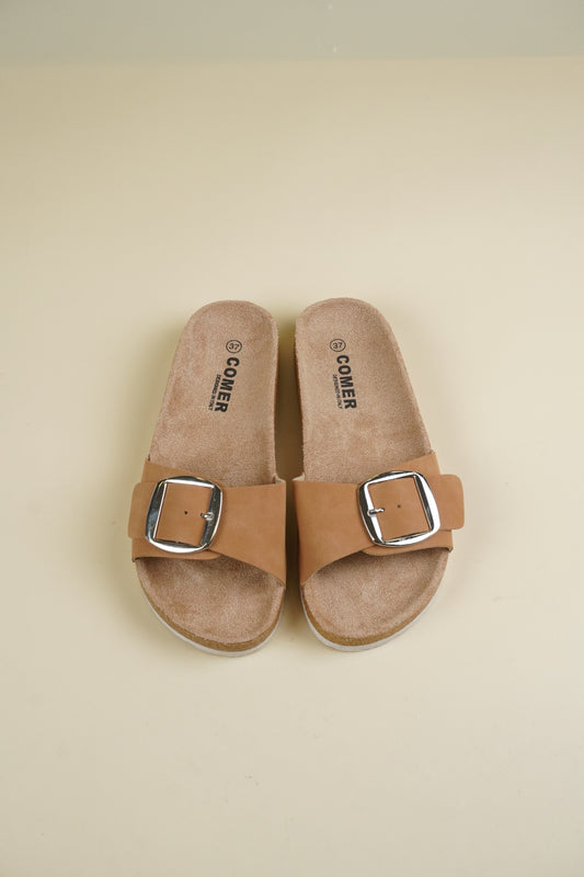 Single-Buckle Slippers - Camel
