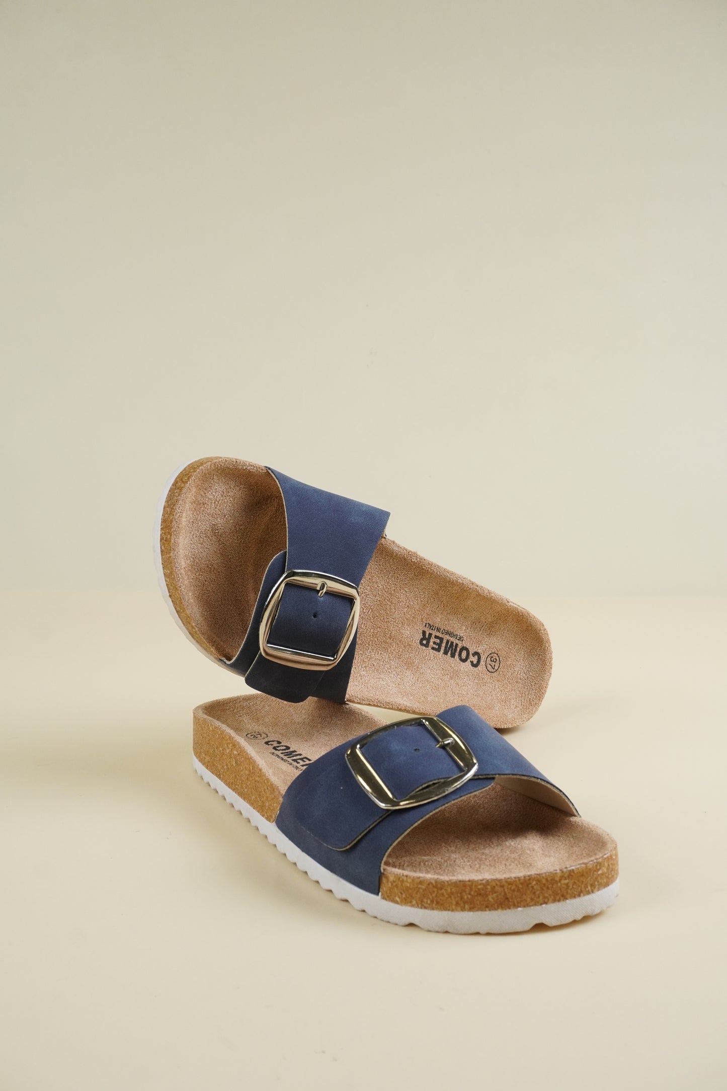 Single-Buckle Slippers - Blue