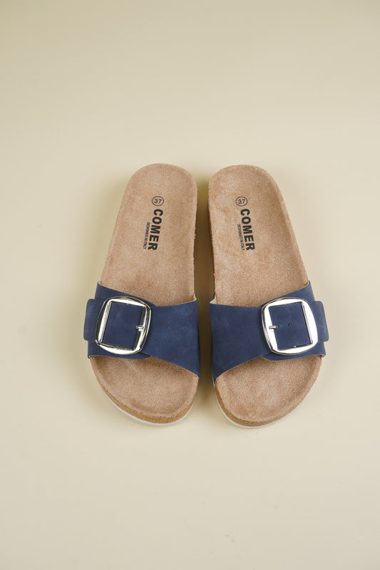 Single-Buckle Slippers - Blue