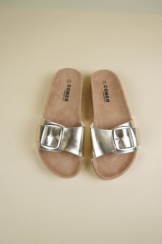 Single-Buckle Slippers - Gold