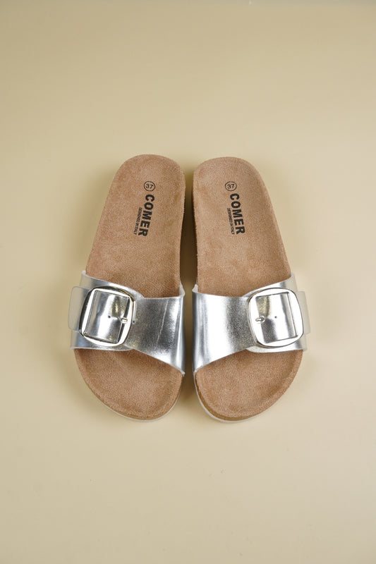 Single-Buckle Slippers - Silver