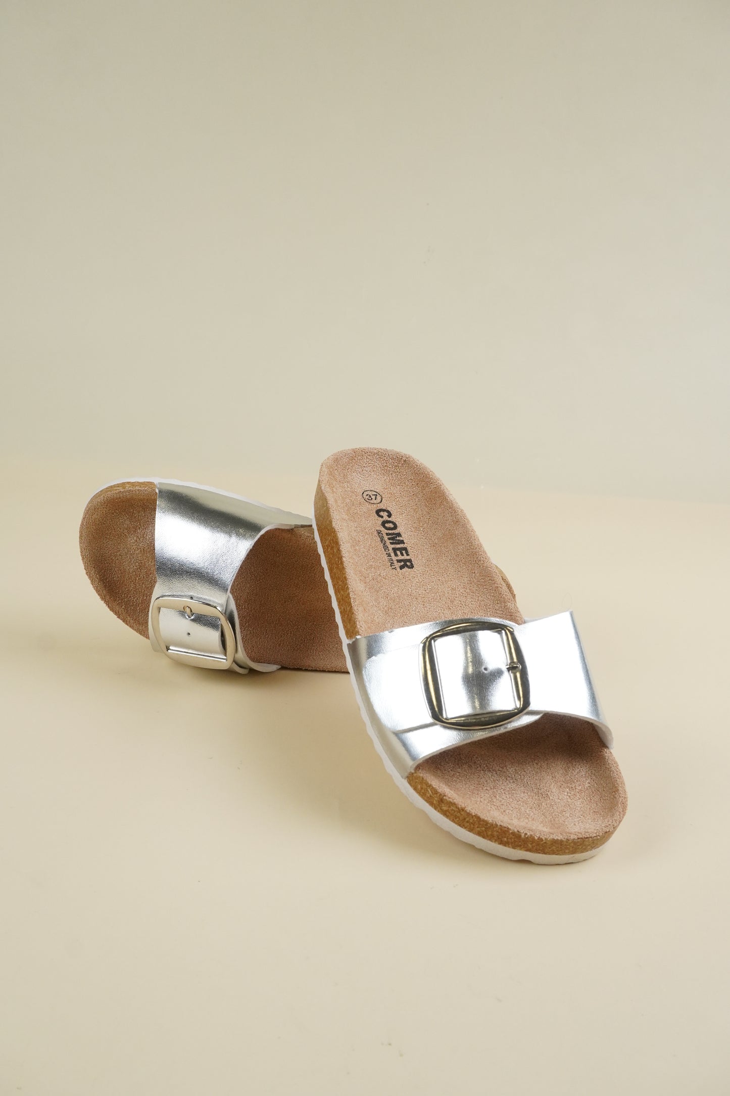 Single-Buckle Slippers - Silver