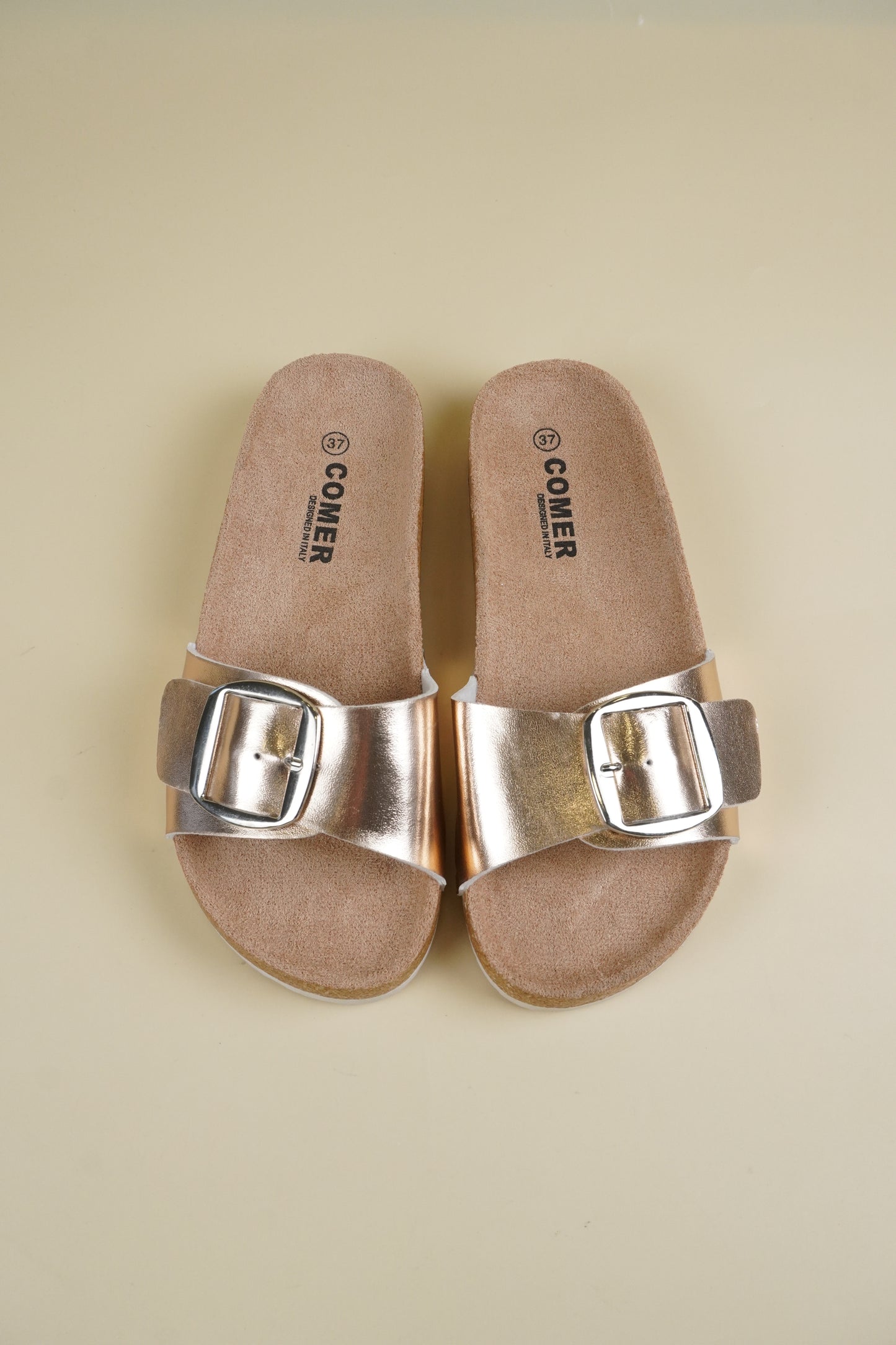 Single-Buckle Slippers - Champagne