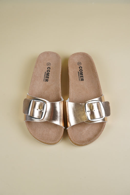 Single-Buckle Slippers - Champagne