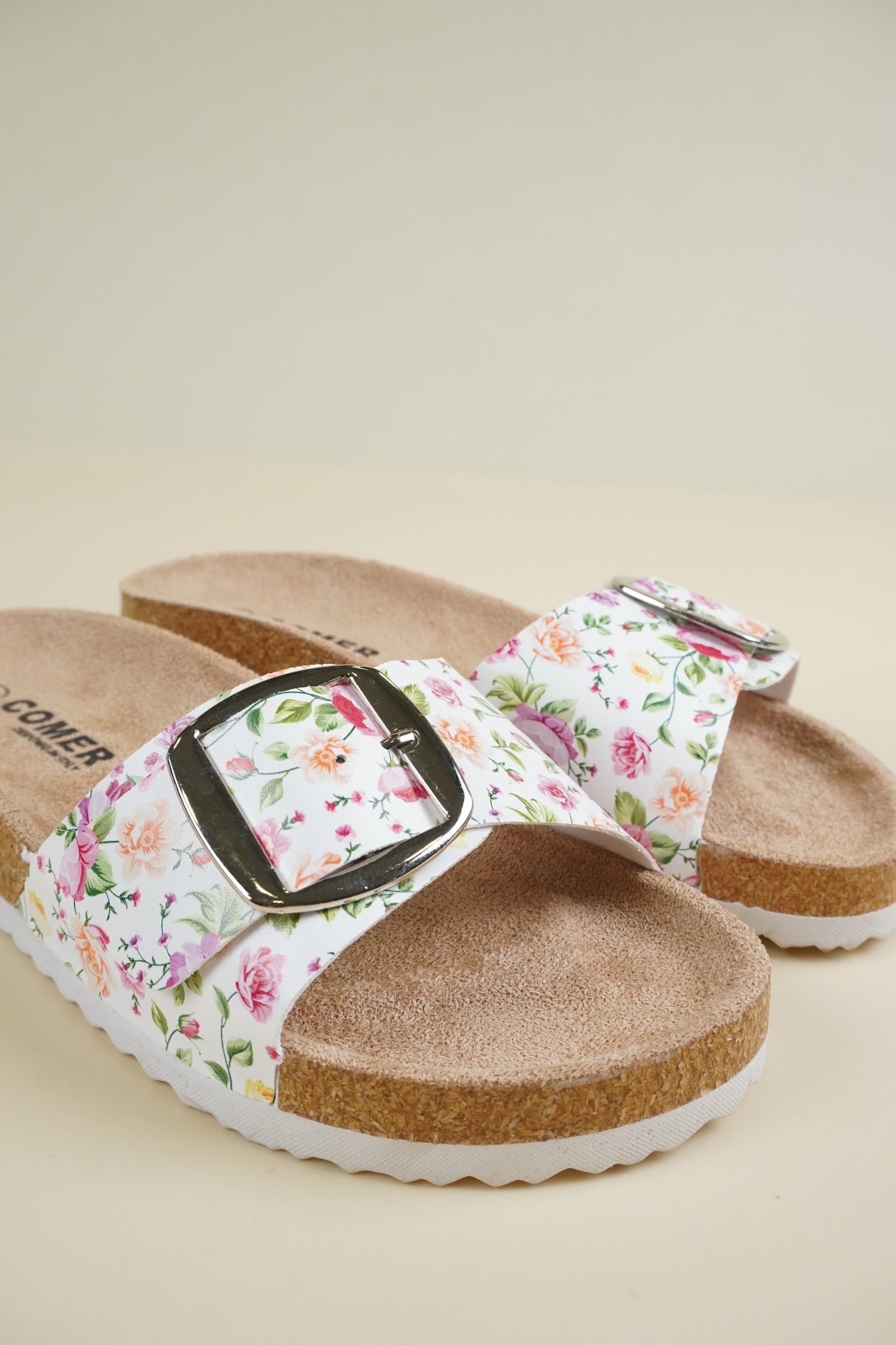 Single-Buckle Slippers - Green Flower