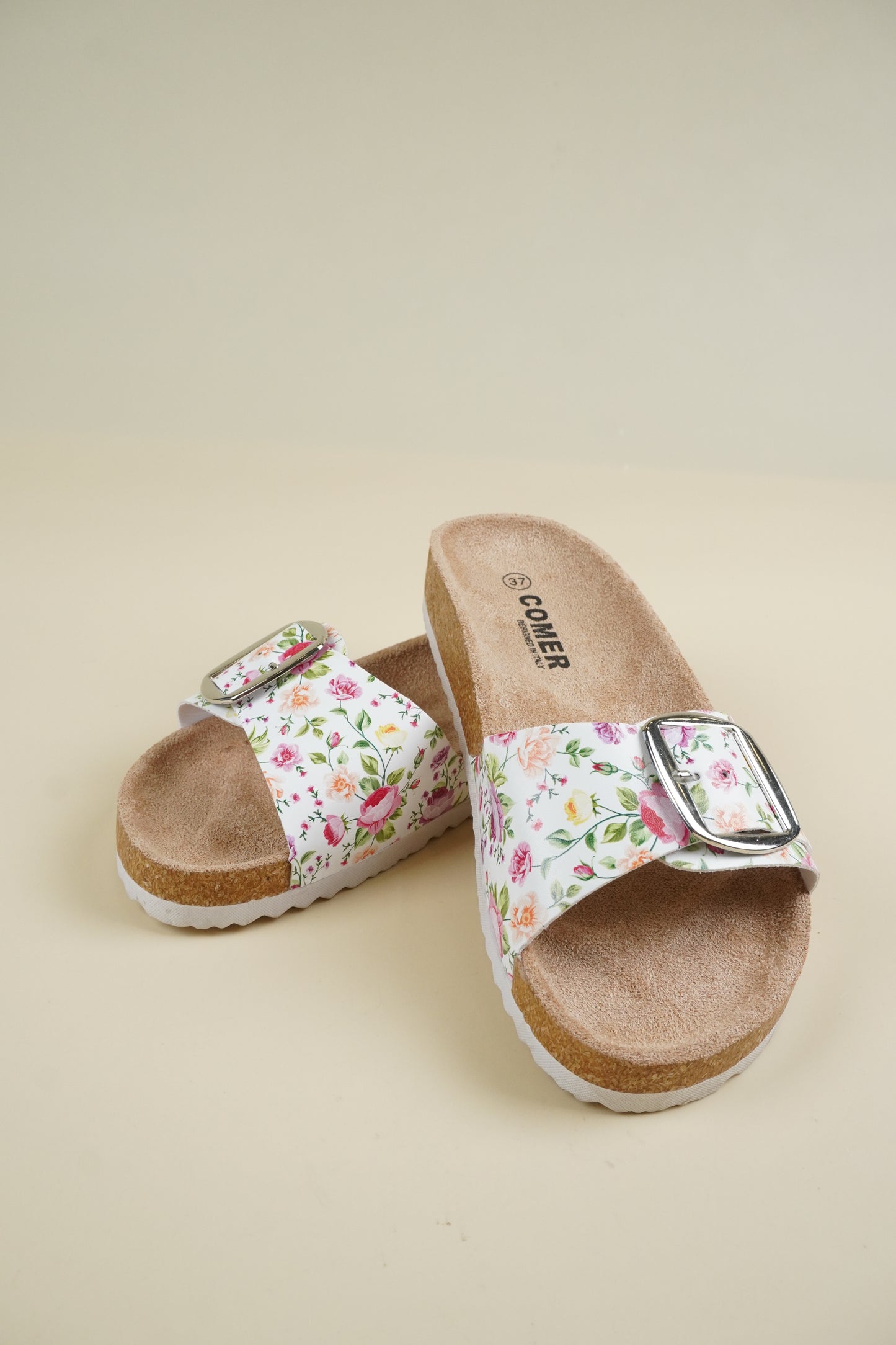 Single-Buckle Slippers - Green Flower